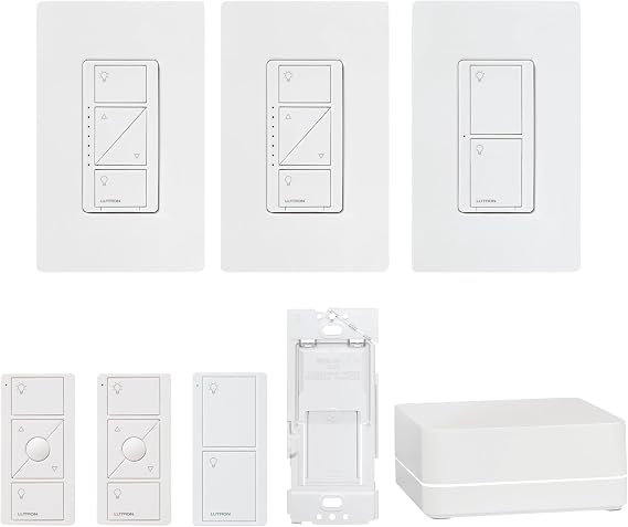 Lutron Caseta Deluxe Smart Dimmer Switch Kit, Compatible with Alexa, Apple HomeKit, White & Caseta Switch & Remote-Wireless Control, 3-Way Switch, White