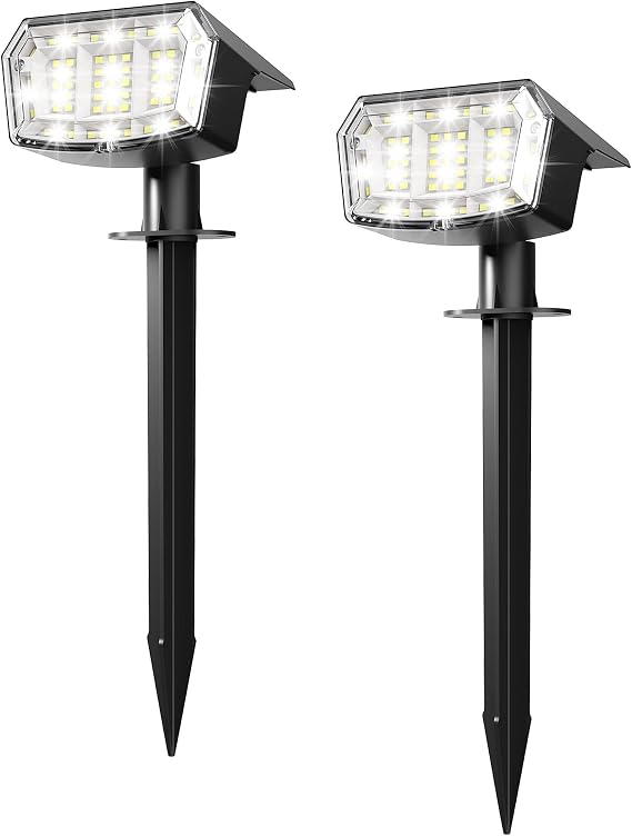 Solar Spot Lights Outdoor Garden, 63 LED Solar Powered SpotLights, 3 Modes, IP65 Waterproof Garden UpLighters for Yard Pathway Patio Driveway (2 Pack,Cold White) [Energy Class A++]