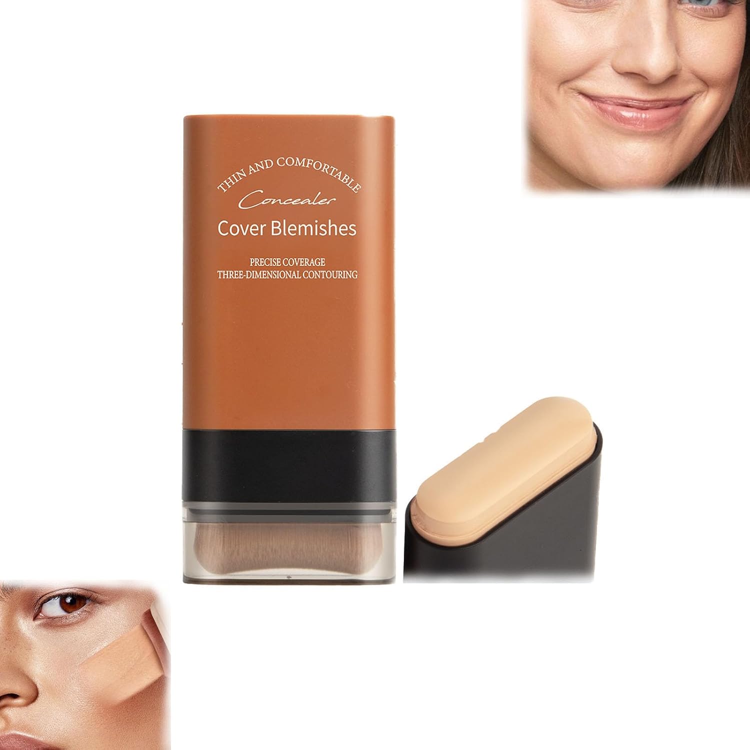 Synthetic Foundation Stick,Roseionly Instant Concealing Foundation Stick with Built-In Brush,2 in 1- Luxury Foudation Stick,Korean Hydrating Lightweight Foundation Stick with Brush,Multi-use #1, 1