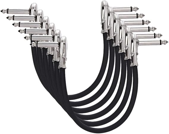 Amazon Basics 1/4 Inch Right-Angle Guitar Patch Cable for Pedal Board and Effect Pedals, 6 in, 6-Pack, Black