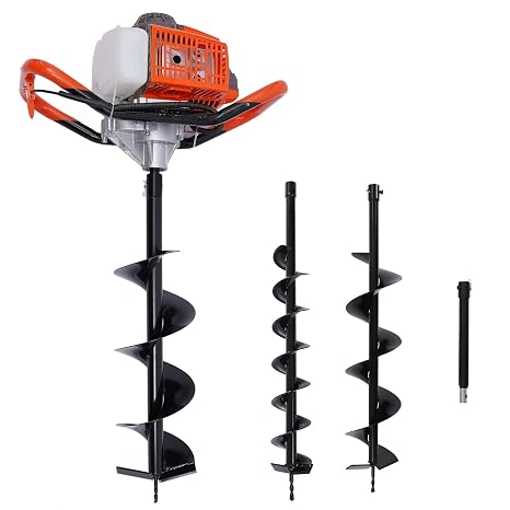 Dyrabrest 71CC Petrol Earth Auger Post Hole Digger Auger with 3 Drills (Ground Drill 4"/ 6"/ 8" Bits )+ Extension Bar 12"