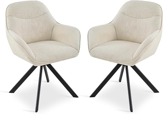 Swivel Dining Chairs Set, Modern Kitchen Chairs with Backrest & Metal Legs, Upholstered Armchairs for Living Room, Vanity, Bedroom, Lounge, Beige,Set 2