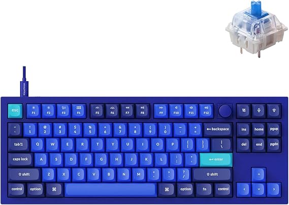 Keychron Q3 Wired Custom Mechanical Keyboard Knob Version, TKL Tenkeyless QMK/VIA Programmable Macro with Hot-swappable Gateron G Pro Blue Switch Double Gasket Compatible with Mac Windows Linux (Blue)