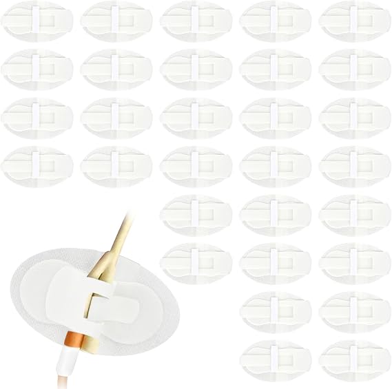 30 Pcs Catheter Stabilization Device, Adhesive Foley Catheter Leg Bag Urinary Anchor Bandage Stabilizer Tube Holder Sticker for Single/Double/G/J Tube, Hook and Loop Adhesive Fixing Device Accessories