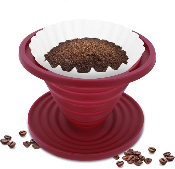 Prasacco Pour Over Coffee Maker Foldable Coffee Dripper Portable Camping Coffee Maker Reusable Silicone Coffee Filter for Backpacking Camping Home Office