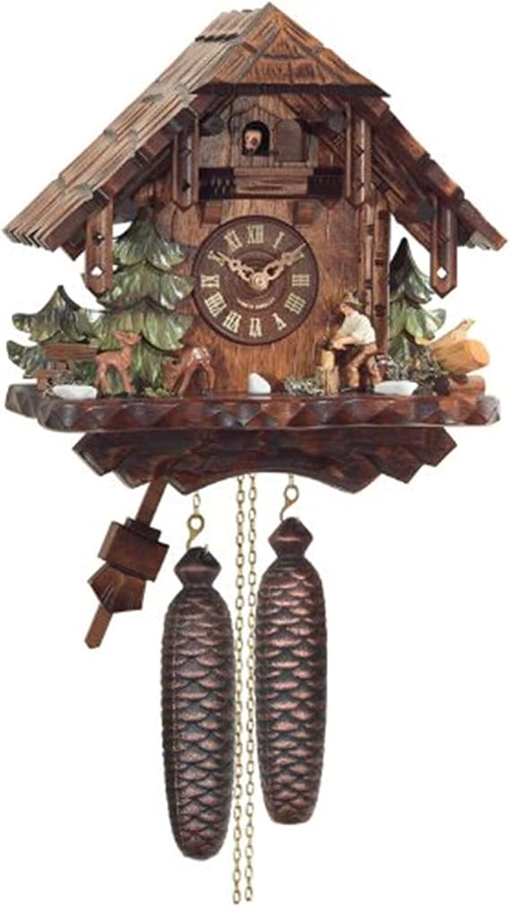 Eight Day Cuckoo Clock Cottage, Man Chopping Wood