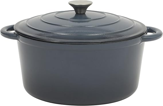 Gibson Home Addlestone 7 Qt Enameled Cast Iron Dutch Oven Pot with Lid Round, Oven Safe to 500F, Ideal for Bread Baking & Stews - Gradient Navy Blue