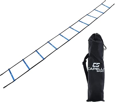 Capelli Sport Speed Agility Ladder, 10 Rung Sports Speed Training Workout Ladder with Carry Bag, Blue, 15 ft
