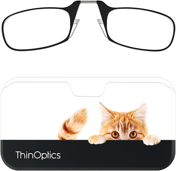 ThinOptics Pod Reading Glasses - Slim Armless Pocket Readers - Peekaboo Cat, 1.5x