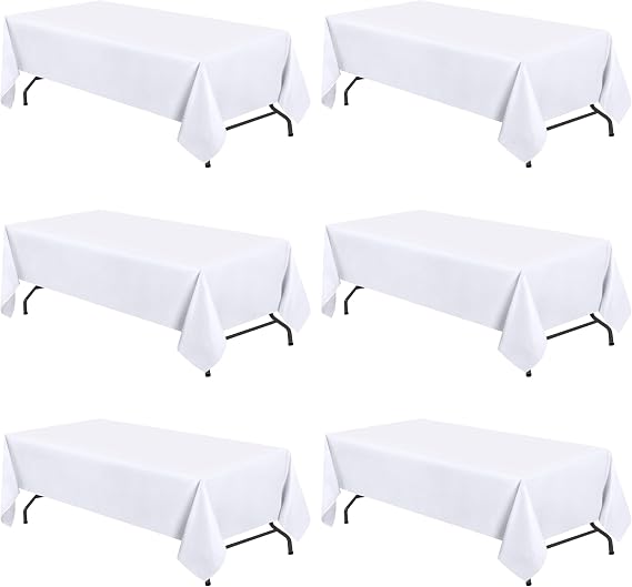 WEALUXE White Table Cloths for 6 Foot Folding Tables [6 Pack, 60x102 Inches] White Tablecloths Rectangular, Stain and Wrinkle Resistant Washable Linen Fabric Cloth