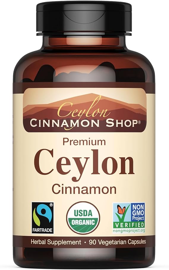 Organic Ceylon Cinnamon Capsules, USDA Certified Supplement - 90 Count | Premium Grade, True Sri Lankan Variety, Cinnamomum Verum, All-Natural, Non-GMO, Gluten Free, Made in the USA (GMP)
