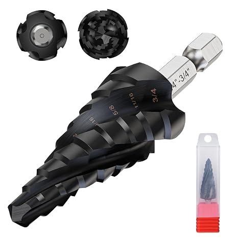 Metal 1/4"-3/4" Step Drill Bit, Spiral Flute M35 Cobalt Drill Bit, 1/4" Hex Shank Quick Change Unibit Step Stainless Steel, Copper, Aluminum, Wood, Plastic