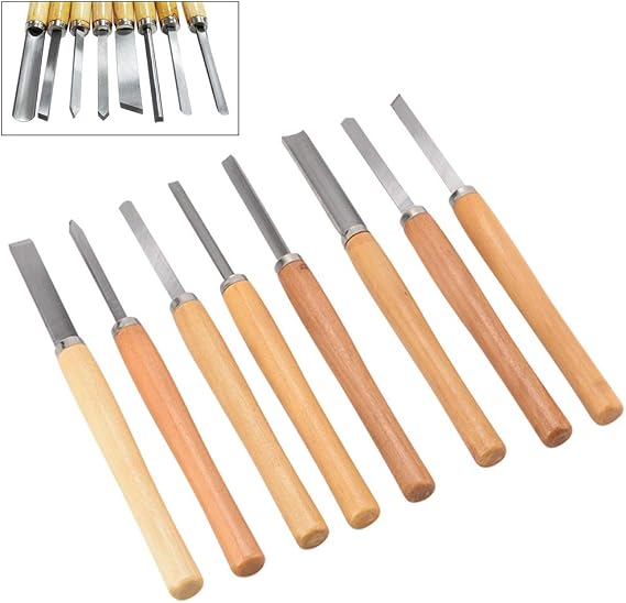 Wooden Lathe Turning Set, 8Pcs Chisel Lathe Set Turning Tools for Wood Gouge Tilt Paring Cutting Etc.