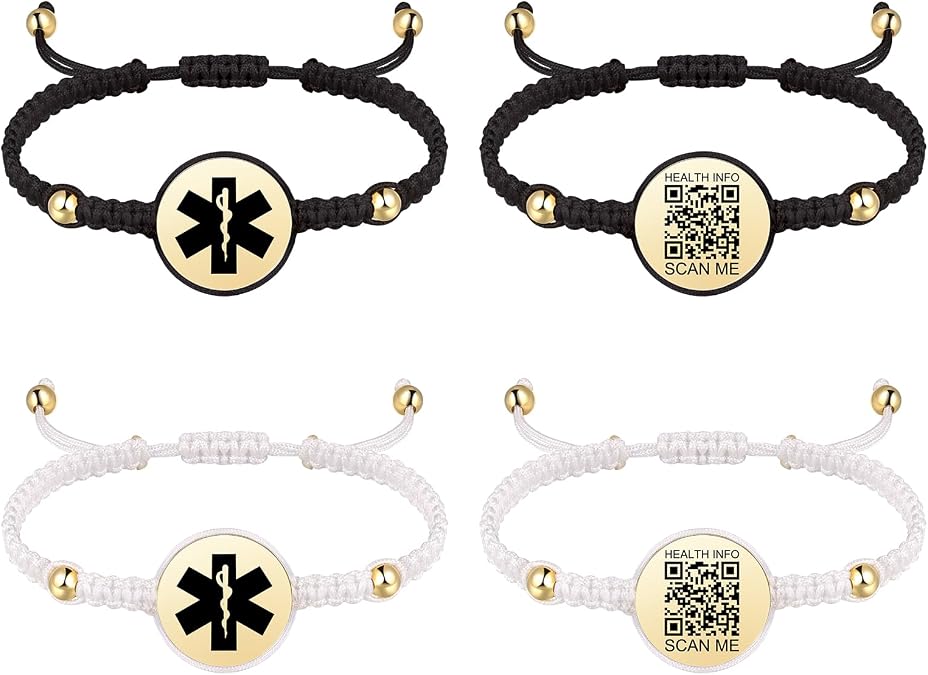 Medical Bracelets for Men Women with QR Code Medical Alert ID Bracelets Sport Boy Girl - Nylon Waterproof Wristband Fits Wrists Up to 7 inches - More Space Custom Emergency Medical ID Alert Information (Single rope-White+Black)