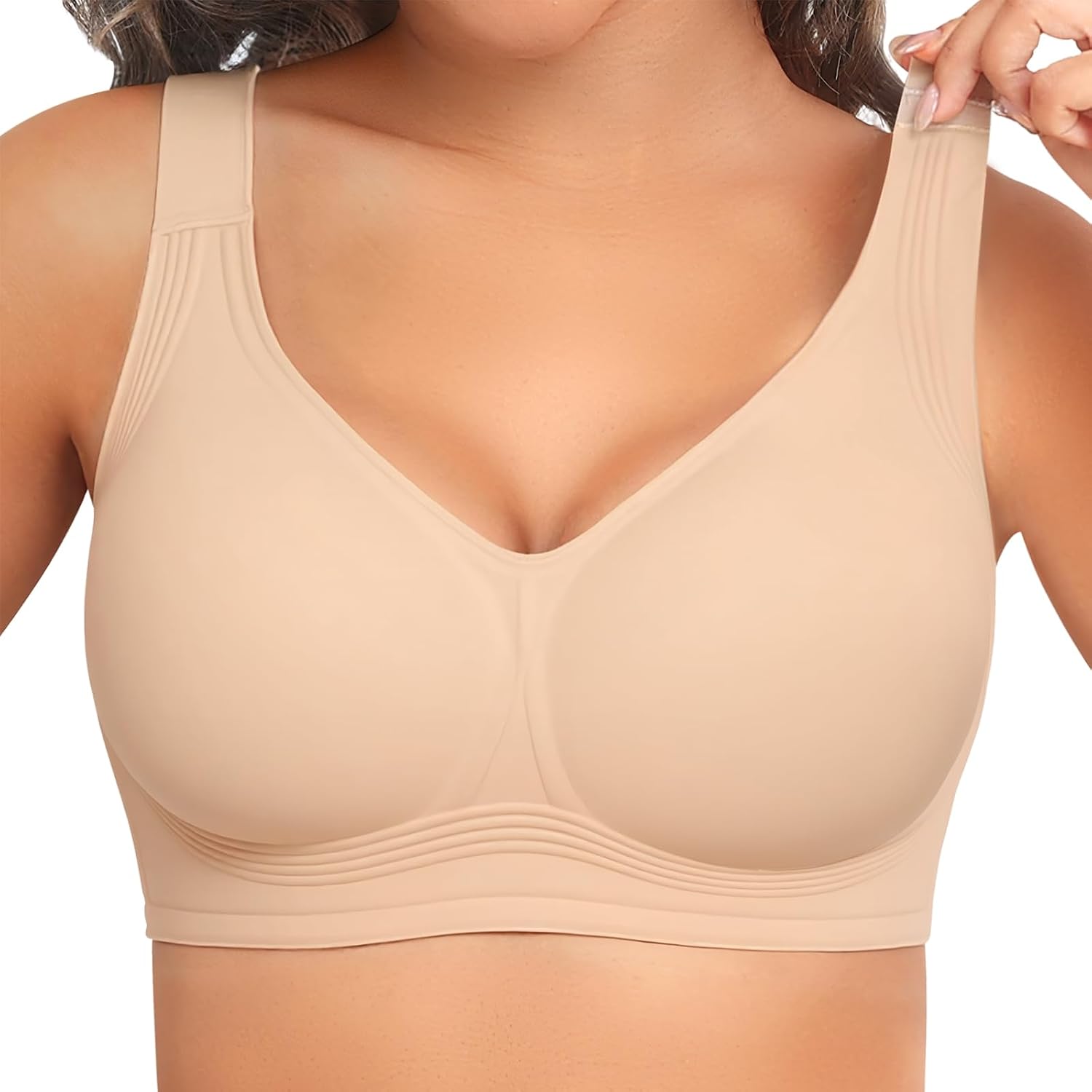PoseFree Bras for Women Non Wired Support Everyday Bras Seamless Soft Comfort Full Coverage Wireless Padded Bra M-4XL