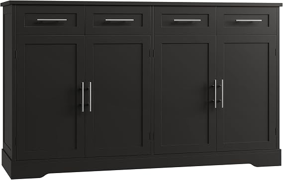 HOSTACK 60" W Sideboard Buffet Cabinet with Storage, Kitchen Cabinet, Black | 36 Tall Kitchen Buffet Storage Cabinet with 4 Drawer, Large Coffee Bar Cabinet, Modern Buffet Table for Dining Living Room