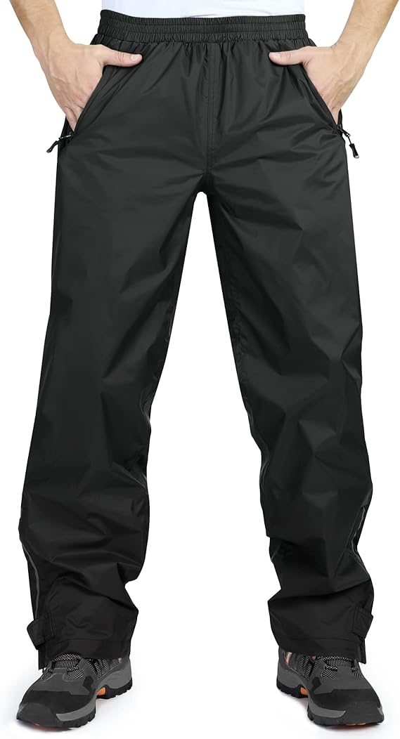 33,000ft Men's Rain Pants, Waterproof Rain Over Pants, Windproof Pants | Breathable, Lightweight ,Zipper Pockets, Pants Leg Reflective Strip, Hook & Loop, for Outdoor Hiking, Fishing,Golf, Cycling