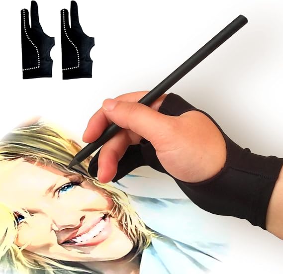 Artist's Digital Art Glove for Graphic Tablets & Paper Sketching - 3-Layer Palm Rejection, Smudge Guard (2 PCS, Small)