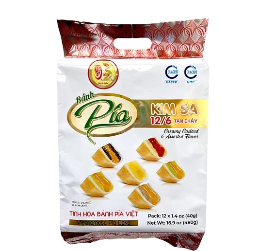 Generic 1 Pack - Six Assorted Flavor Mini Creamy Custard Hopia Cake With Melted Salted Egg Yolk - Banh Pia Kim Sa Trung Muoi 6 Vi - 12 Mini Cakes per Bag