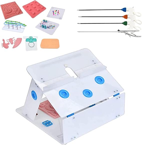Laparoscopic Trainer Box Simulator, Laparoscopic Simulated Training Box ,Suture Pad, Surgeon Training Surgery Set ,Includes 10 Training Modules,for Doctor and Medical Students ( Color : Train box+10mo
