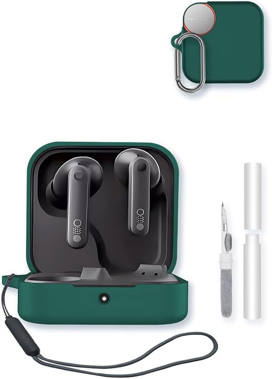 Silicone Case Compatible with CMF Buds Pro 2 / Buds 2 Plus Earbuds,Cleaning Kit and Lanyard Soft Protective Shockproof Cover for CMF by Nothing Buds 2-Green