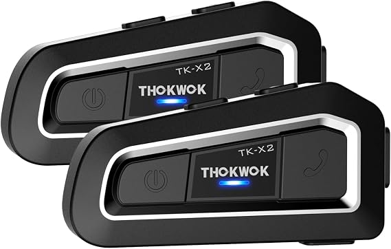 Helmet Bluetooth Headset Up to 3 Riders, TK-X2 1000m Motorcycle Bluetooth Headset Intercom with Noise Cancellation/FM Radio/Stereo Music, Universal Communication System Headphones for ATV/Ski (Pack 2)