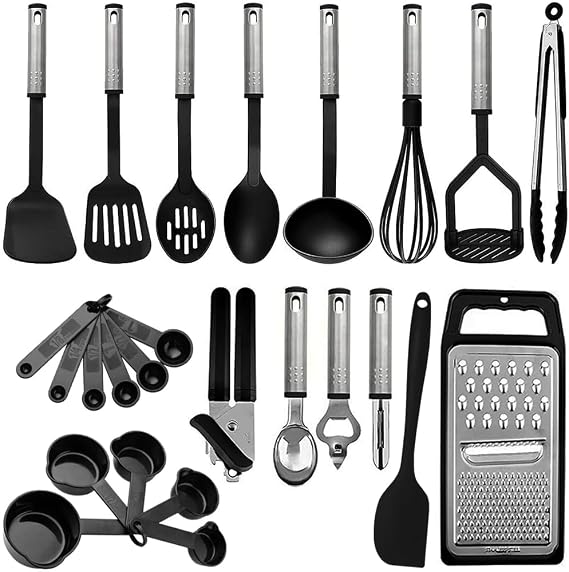 24 Piece Silicone Kitchen Utensil Set, Heat Resistant Cookware | Stainless Steel Handles, Non Stick Silicone Heads, Ergonomic Grip, Kitchen Cookware Utensils Set