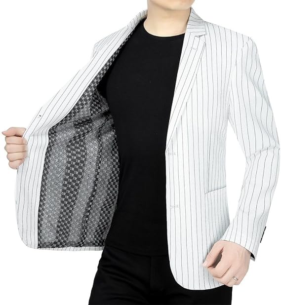 Mens Blazer Jacket,Men'S Lightweight Blazer Regular Fit Jacket Long Sleeve 2 Buttons Thin Tailored Blazer Stripe Cardigan Casual Business Smart Suit Sports Coat Dinner Jacket