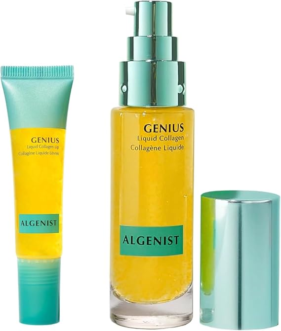 Algenist GENIUS Face & Lip Set Anti-Aging Serum (30ml) + Lip Treatment (15ml) Vegan Skincare with Alguronic Acid, Microalgae Oil & Plant Collagen
