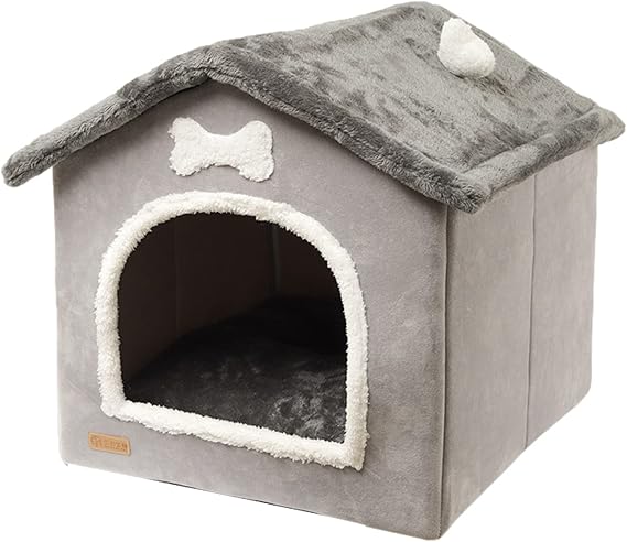 Foldable Indoor Dog Kennel with Removable Cover - Cozy Plush Cave Bed for Small Medium Dogs & Cats, Warm & Portable Pet House