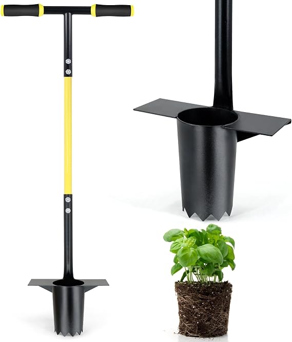 Jardineer Bulb Planter Tool Long Handle, Heavy Duty Garden Transplanter with Ergonomic Handle, Ideal for Planting Bulbs, Seedlings, Flowers & Vegetables, Durable Gardening Hand Tool