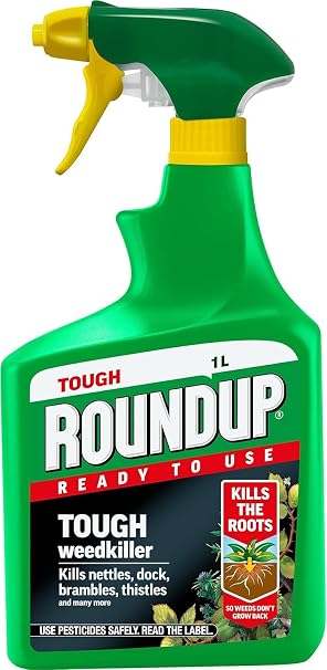 Roundup Tough Ready to Use Weedkiller 1L | Fast Action Root Killer for Brambles Nettles Thistles & Dock Leaves | Visible Results in 24 Hours | Rainproof in 2 Hours | 1 Litre Trigger Spray