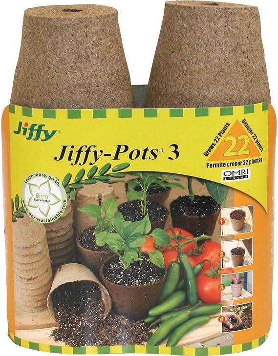Jiffy Plant Pot - Organic Biodegradable Pots for Seedlings, Drainage Hole - 3 in, 22 Pack - Peat