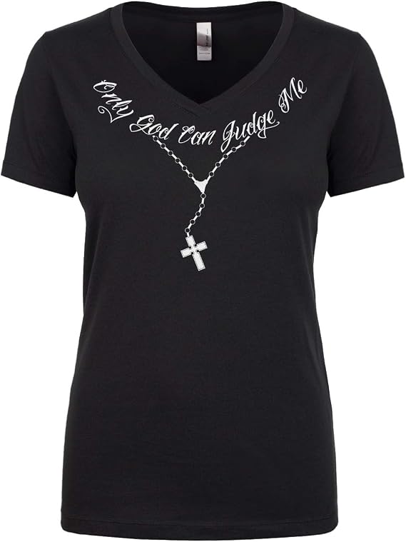 Cybertela Women's Only God Can Judge Me Tattoo Necklace Juniors V-Neck T-Shirt