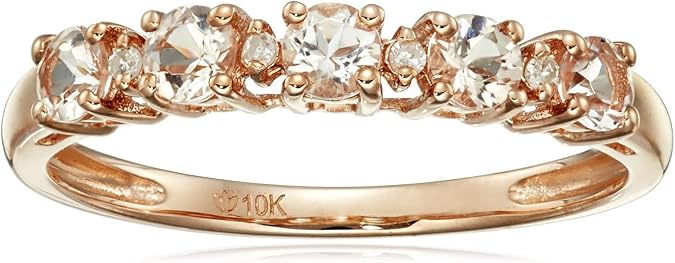 10k Rose Gold Morganite and Diamond Accented Stackable Ring, Size 7
