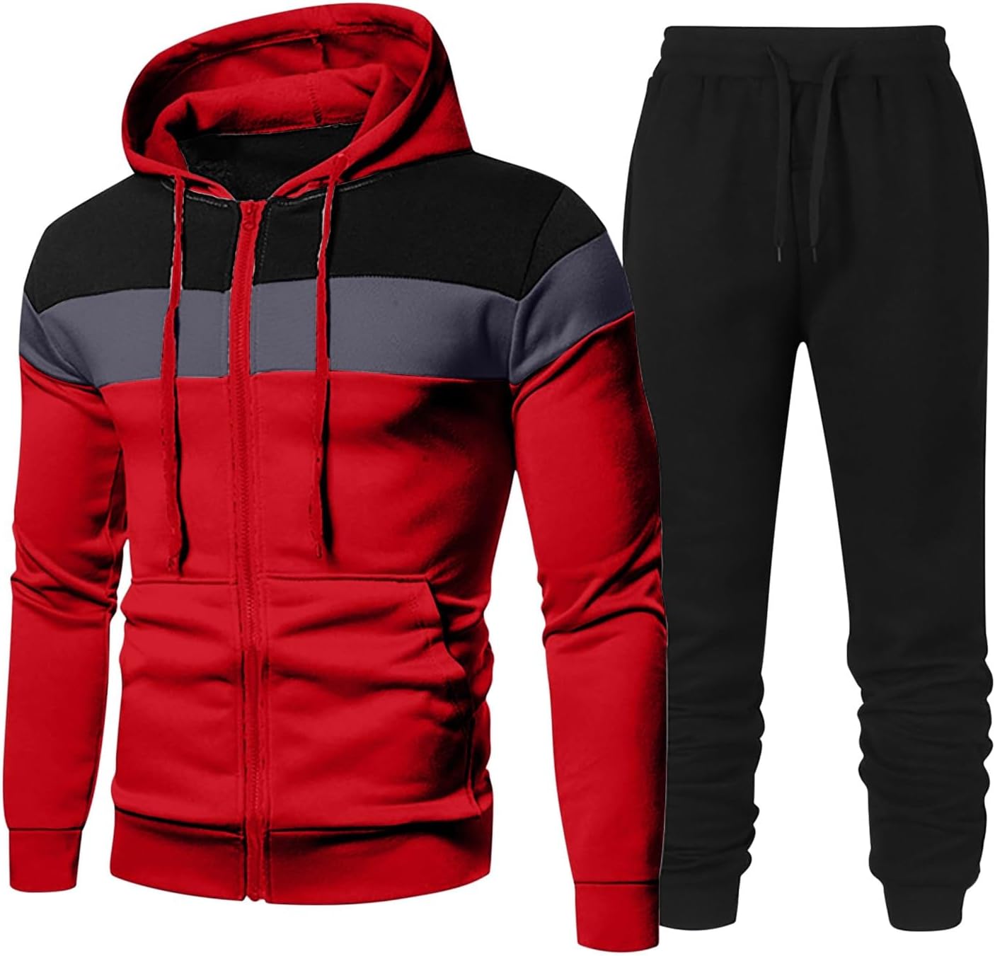 Mens Tracksuit Set Full Zip Hoodie Top Bottoms Drawstring Joggers 2 Piece Sets Full Sleeve Hooded Gym Sweatsuits Plain Yoga Pants Outfit Clearance Drawstring Waistband Casual Athletic Sets Size S-3xl
