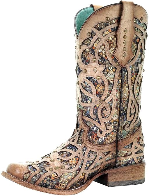 Multicolored Glitter Inlay Women's Cowboy Boot with Square Toe by Corral Boot Company LLC