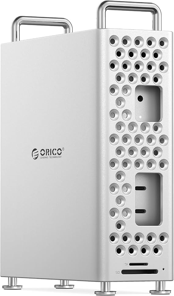 ORICO MiniPro Aluminum Docking Stand for Mac mini M4, 5-in-1 USB-C Hub with 10Gbps Transfer, Tool-Free Setup, Soft Silicone Protection, All-in-One Expansion Dock (MS10-5P)