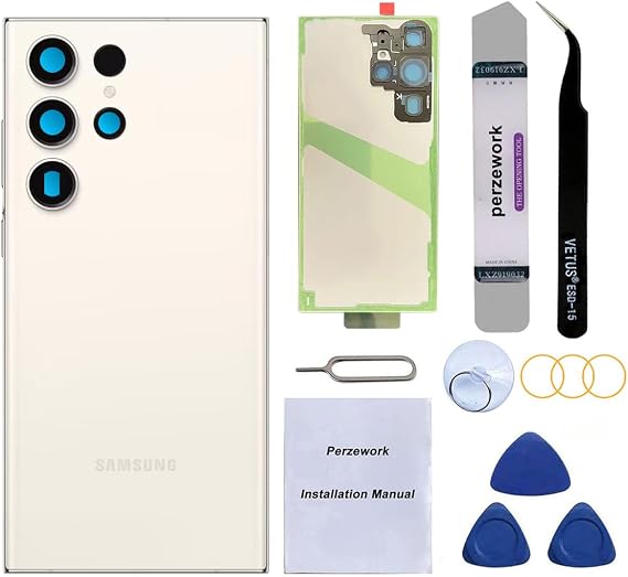 Rear Back Glass Replacement for Samsung Galaxy S23 Ultra 6.8 inches with Reparing Toolkit and Manual (Cream)