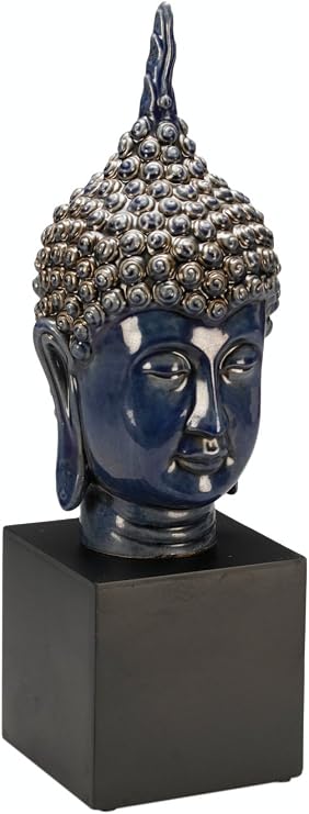 91651-BL Buddha Head Statue with Stand, Blue