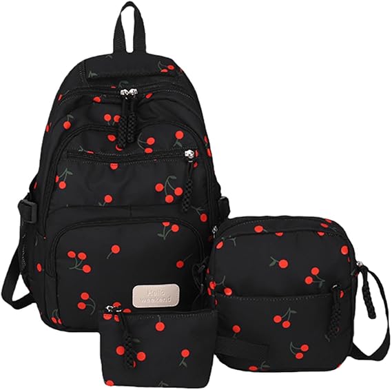 Coquette Bow Backpack Bow Backpack 3Pcs Set for Girls Cute Kawaii Backpack Set Aesthetic Daypack Bow Rucksack (Black-B)