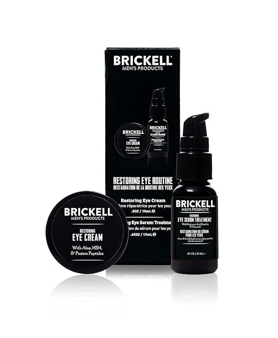 Brickell Men's Restoring Eye Routine for Men, Eye Cream and Serum for Men, With Aloe, Peptides, and Hyaluronic Acid, Unscented, Men's Skin Care Gift Set