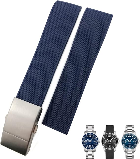 19mm 20mm 21mm Rubber Watchband,For Longines Master Conquest HydroConquest L3 Black Gray Blue Silicone Waterproof Watch Strap