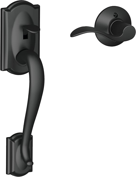 SCHLAGE Century Entry Handleset, Left Hand Accent Lever, Matte Black | Exterior front door handleset grip with handed interior lever, No deadbolt, Pairs with smart locks, Certified durability