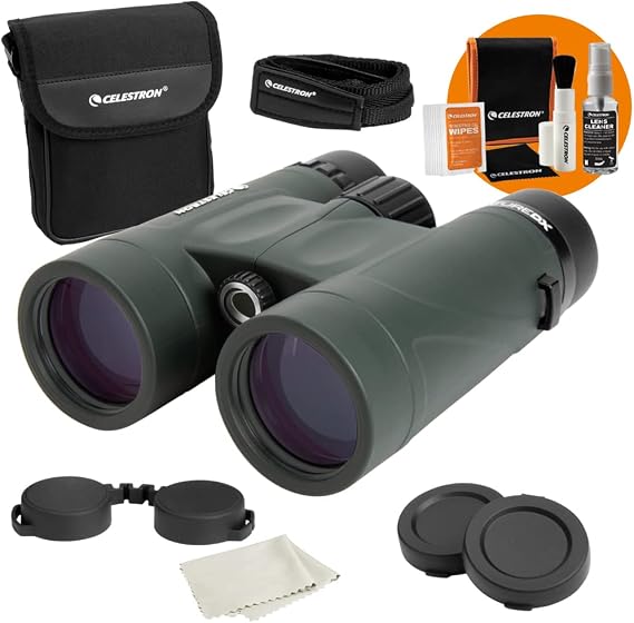 Celestron Nature DX 8x42 Binoculars with Bonus Lens Cleaning Kit Outdoor and Birding Binocular Fully Multi-Coated Optics with Phase Coated Prisms Rubber Armored Fog & Waterproof Binoculars