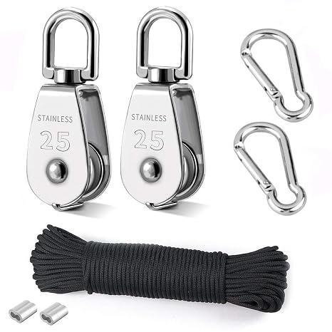 TooTaci 25MM Pulley System, 2 Pcs M25 304 Stainless Steel Pulleys Block