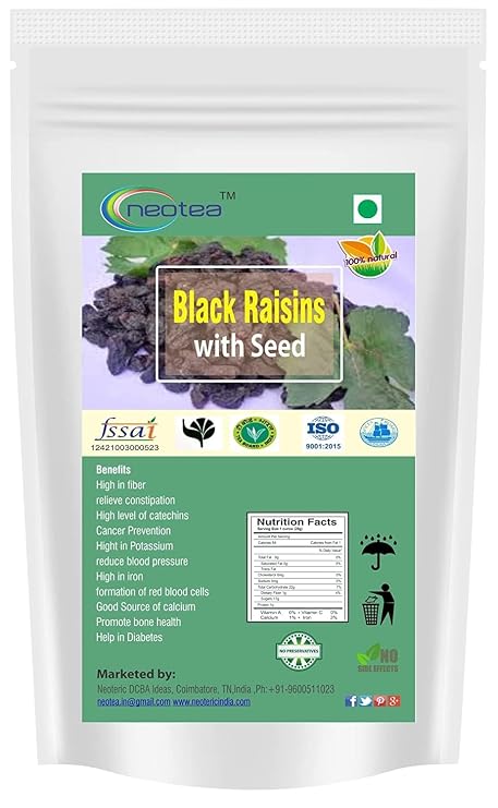 Neotea Black Raisins with Seed 250 GM (8.81 OZ) Kali Kishmish with Seeds Kishmish Dry Fruits Delicious & Healthy Snack | Currants | Munakka | Black Corinth or Zante currants | Sun Dried Grapes | Organic Dried Fruit Snack for Lunches, Snacks and Natural Sweeteners