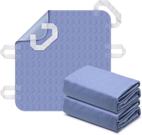 2 Pack Positioning Bed Pad with Handles, 6 Sturdy Handle Washable Bed Pads for Incontinence, Waterproof, Reusable Underpads for Elderly Hospital Home Care, Blue, 3436