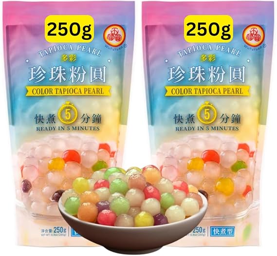 Boba Pearls - Tapioca Pearls Black & Colour for Taiwanese Milk Tea Boba balls Bubble Tea (2x250g Colour)
