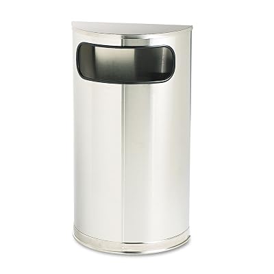 Rubbermaid Commercial Products Half Rounds Steel Trash Can, Flat Top Side Open, 6 GAL, Stainless Steel, Indoor for Hotel LobbiesWashroomsFront of House Hospitality Areas